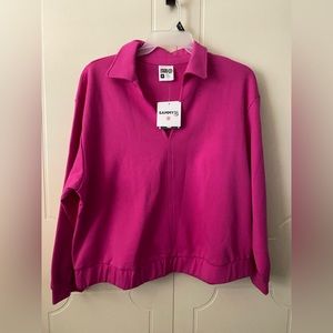 Cropped Fusia Deep V-Neck Sweater
